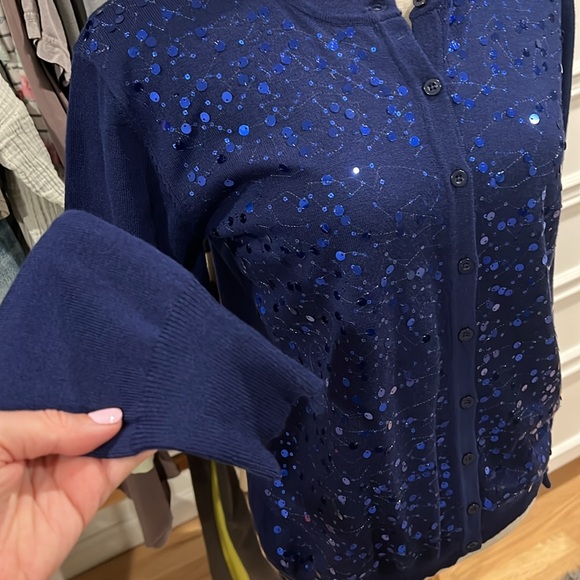 Melrose Chic | Blue Sequins Front Cardigan size Large - Picture 3 of 11